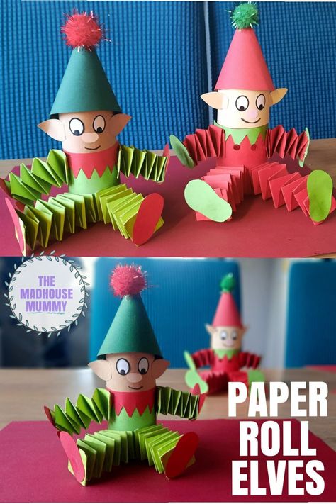 Christmas Tree Craft With Toilet Paper Roll, Tp Roll Christmas Tree, Santa Toilet Roll, Christmas Tp Roll Crafts, Crafts With Toilet Paper Rolls Christmas, Toilet Roll Christmas Crafts For Kids, Christmas Crafts Elf, Grinch Toilet Paper Roll Craft, Toilet Paper Roll Train