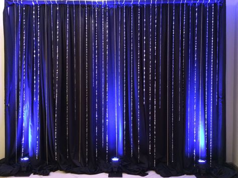 Black Curtain With Lights Backdrop, School Dance Photo Backdrop, Backdrop Lighting Ideas, Stage Decoration Ideas For School Events, Dance Recital Stage Decorations, Stage Backdrop Design For School, Farewell Stage Decoration Ideas, Stage Decoration Ideas For School, Prom Photo Backdrop