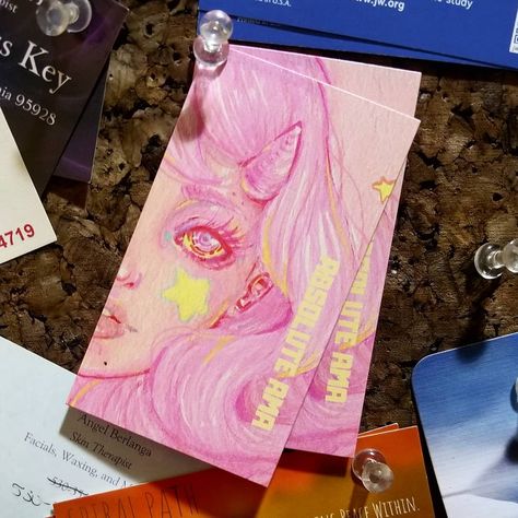 ART OF AMA on Instagram: “🎶Hangin' goodies wherever I go��🎶 Do you keep business cards? If so, where do you put them? I usually have a stack in my wallet since it's…” Art Business Ideas Products, Kawaii Business Cards, Illustrator Business Cards, Tattoo Business Cards, Aesthetic Business Cards, Business Card Art, Tattoo Artist Business Cards, Artist Business Cards Design, Illustration Business Cards