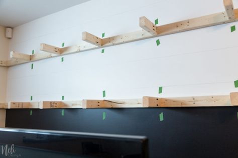 How to make very long floating shelves | NeliDesign Ikea Floating Shelves, Wooden Storage Shelves, Shelf Arrangement, Long Floating Shelves, Floating Books, Floating Shelves Bedroom, Reclaimed Wood Floating Shelves, Floating Shelves Living Room, Floating Bookshelf