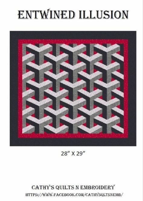 3d Quilts Optical Illusions Free Pattern, Escher Quilt Patterns Free, Escher Quilt Patterns, Black Quilts, Geometric Quilts, Illusion Quilts, Window Quilts, Tessellation Patterns, Optical Illusion Quilts