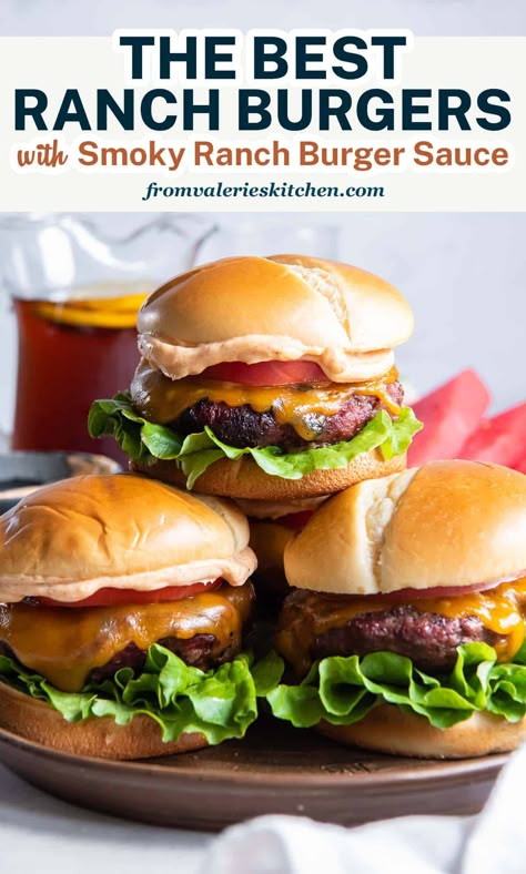 Burgers Seasoning, Hamburger Ideas For Dinner Burgers, Ranch Hamburger Recipes, Burger Mix Ins, Ranch Burger Sauce, Ranch Turkey Burger Recipes, Ranch Burgers Recipes, Bacon Ranch Burgers Recipes, Smash Burger Special Sauce