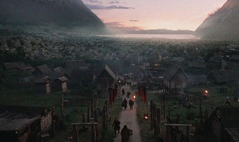 Kattegat is the capital city of Ragnar's kingdom, located on the shores of a fjord in southern Norway. The Kattegat (Danish: ˈkʰad̥əɡ̊ad̥) or Kattegatt (Swedish: ˈkatːəˈɡatː) is a 30,000 km2 sea area bounded by the Jutlandic peninsula in the west, the Danish Straits islands of Denmark to the south, and the provinces of Västergötland, Scania, Halland, and Bohuslän in Sweden in the east. The Baltic Sea drains into the Kattegat through the Danish Straits. The sea area is a continuation of the ... Kattegat Vikings, Viking Hall, King Ragnar Lothbrok, Viking Character, King Ragnar, Viking Village, County Wicklow, The Last Kingdom, Old Norse