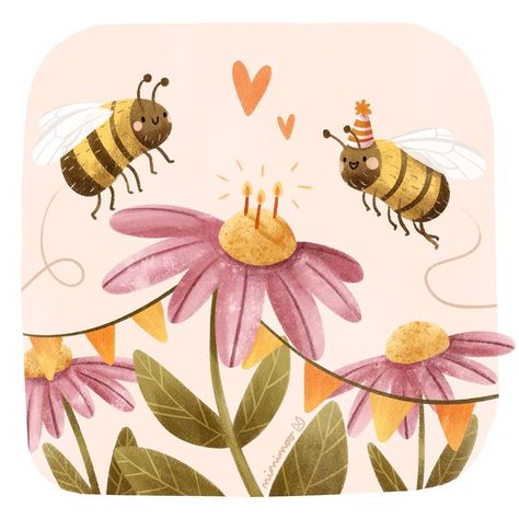 Mimimoo Illustration on Instagram: “These little bumblebees are having a party! ⭐🎉😄⁠ ⁠ This illustration was inspired by an activity I did for my latest video where I selected…” Procreate Inspiration, Acrylic Inspiration, Illustration Art Kids, Cottagecore Art, Bee Painting, Bee Illustration, Chibi Art, Summer Illustration, Kids Art Class