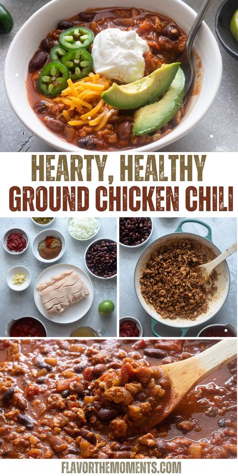 Ground Chicken Chili Chili Recipe Ground Chicken, Healthy Ground Chicken Chili, Ground Chicken Chili Crockpot, Ground Chicken Chilli, High Protein Ground Chicken Recipes, Low Carb High Protein Dinners, Ground Chicken Chili Recipe, Healthy Chili Crockpot, Ground Chicken Chili