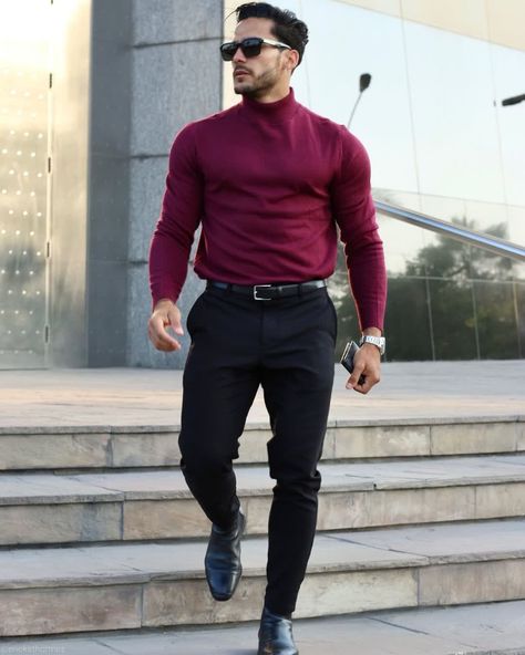 Men’s Valentines Outfit, Men Valentines Day Outfit, Valentines Day Outfits Men, Mens Christmas Party Outfit Classy, Men’s Casual Christmas Party Outfit, Male Christmas Outfit, Christmas Outfit Ideas For Men, Red Turtleneck Outfit, Holiday Cocktail Party Outfit