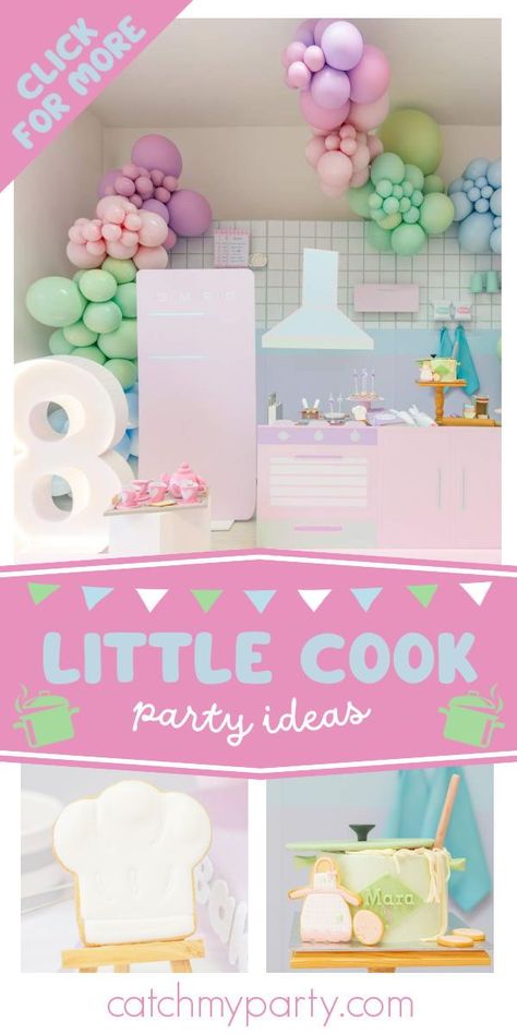 Cooking Party Decorations, Baking Party Cake Ideas, Cooking Theme Party Decorations, Cooking Themed Birthday Party, Baker Themed Birthday Party, Baking Birthday Party Ideas, Cooking Birthday Theme Chef Party, Baking Competition Birthday Party Ideas, Baking Party Ideas