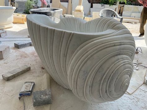 FromEuropeToYou on Instagram: “We just finished two more of our seashell bathtubs as advertised in architectural digest. These marble tubs run $8,500.00 and don’t usually…” Marble Tub, Marble Bathtub, Stone Bathtub, Stone Bath, Natural Home Decor, Stone Pattern, Bathtubs, Architectural Digest, Bath Decor