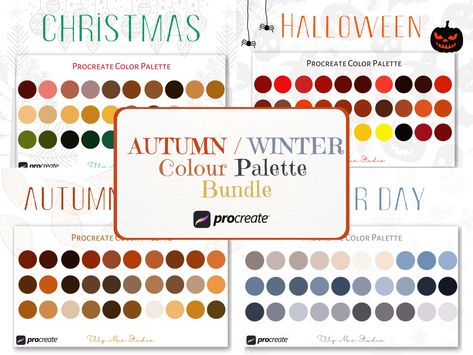 Winter | Autumn | Fall Procreate Color Palette Bundle | Halloween | Procreate Swatches | Procreate Palette | Digital Swatches Procreate Hygge Colors, Procreate Swatches, Halloween Procreate, Christmas Procreate, Procreate Color Palettes, Procreate Palette, Halloween Borders, Procreate Color Palette, Retro Color Palette