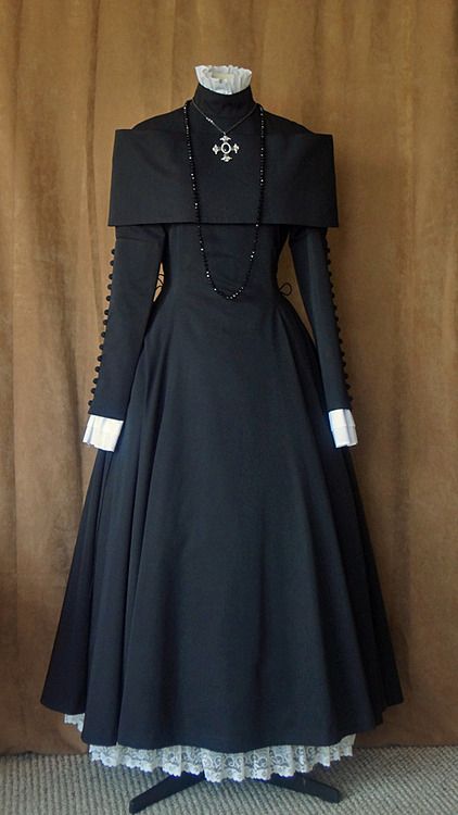 Dress: Atelier Boz Blouse, underskirt: F+FJewelry: Offbrand Gothic Historical Clothing, Priest Inspired Fashion, Nun Dress Outfit, Nun Inspired Outfit, Cult Outfits, Gothic Priest, Priest Outfits, Nun Clothes, Doctor Vibes