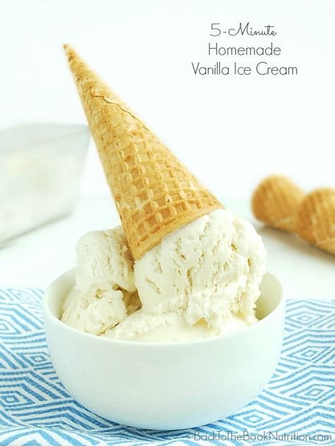 Fast and easy homemade vanilla ice cream with only four ingredients! A no-cook, no-churn, egg-free recipe everyone will love! | Back To The Book Nutrition Recipes With Vanilla Extract, No Egg Ice Cream Recipe, Easy Homemade Ice Cream, Vanilla Ice Cream Recipe, Homemade Vanilla Ice Cream, No Cook, Homemade Ice Cream Recipes, Waffle Cones, Ice Cream Desserts