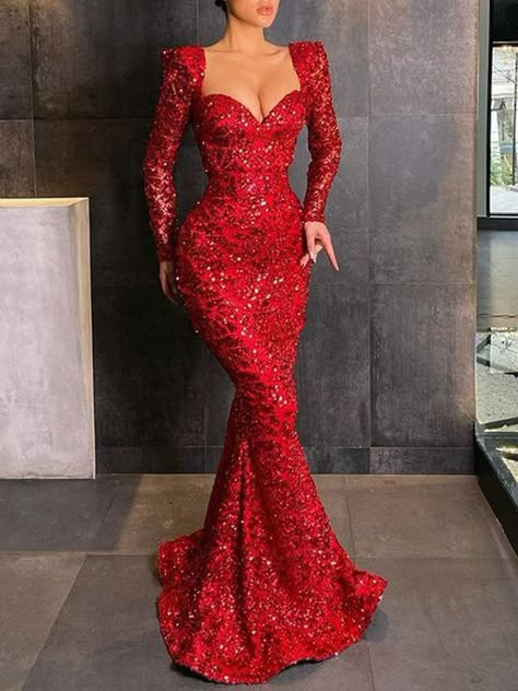 Red Sequin Dress Long, Glitz And Glam Outfit Ideas, Red Sequin Prom Dress, Sequin Prom Dresses Long, Red Mermaid Prom Dress, Dinner Gowns, Sparkly Prom Dress, Red Sequin Dress, Long Sequin Dress