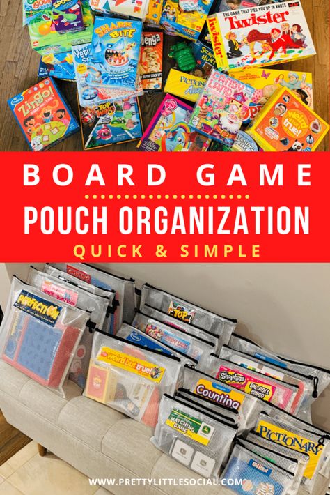 Diy Board Game Organization, Monopoly Storage Ideas, Storing Board Games Storage Solutions, Best Way To Store Board Games, Organizing Card Games, Storing Games Organization Ideas, How To Store Games And Puzzles, Organize Board Games Storage Solutions, Organizing Board Games Ideas