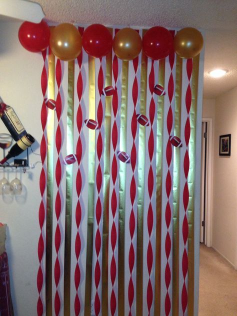 49er Football Party Food, 49ers Superbowl Party, 49er Super Bowl Party, Niners Party Decorations, 49ers Party Decorations, 49ers Theme Party Ideas, 49ers Birthday Party Ideas For Men, 49ers Super Bowl Party, Super Bowl Party Decorations 49ers