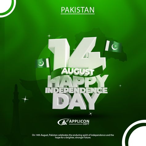 Celebrating 77 years of freedom! On this Independence Day, let’s pledge to make Pakistan 🇵🇰 stronger, safer, and more united. May our beloved Pakistan continue to prosper and shine. Together, we can take a step forward every day. May the green and white flag 🇵🇰 fly high forever! #14August #PakistanIndependenceDay #ProudPakistani #AppliconSoft Pakistan Independence Day, White Flag, Fly High, Happy Independence Day, Together We Can, Green And White, Independence Day, Pakistan, Take That