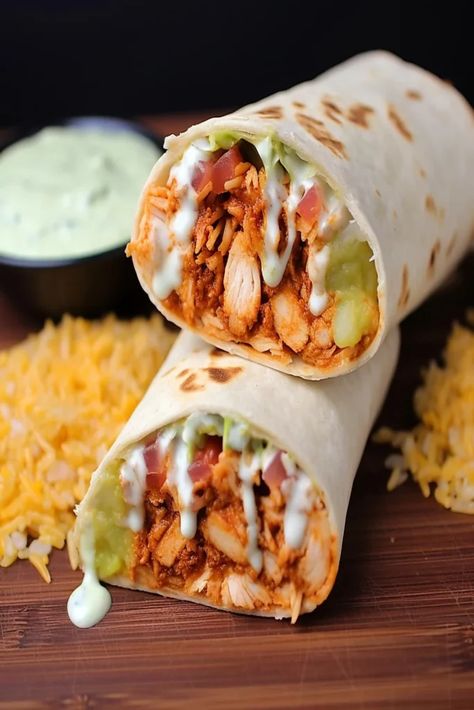 Taco Bell Burrito Recipe, Taco Bell Chicken Burrito, Taco Bell Burrito, Chicken And Rice Burrito, Chicken Burrito Recipe, Rice Burrito, Burrito Recipe Chicken, Creamy Ranch Dressing, Burrito Recipe