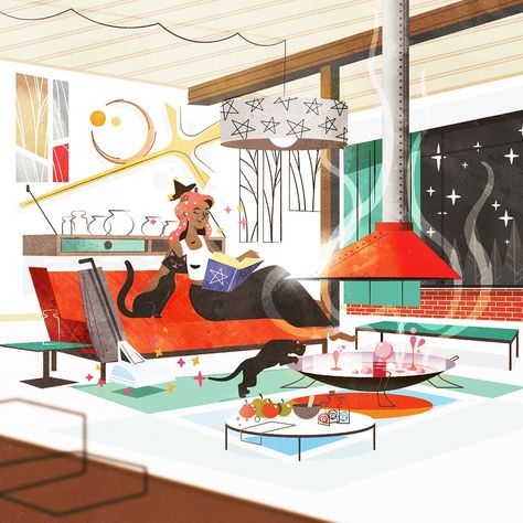 Mid Century Modern Witch by Ann-Sophie De Steur on Dribbble Modern Illustration, Witch Design, Modern Witch, Bar Room, Ceramic Painting, Midcentury Modern, Global Community, Creative Professional, Mid-century Modern