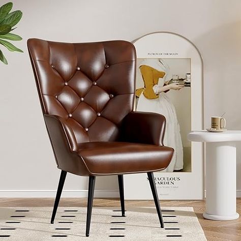 Amazon.com: Nalupatio PU Leather Accent Chair, Mid Century Modern Upholstered High Back Chairs, Living Room Reading Armchair, Tufted Button Wingback Side Chair for Living Room Bedroom, Brown : Home & Kitchen High Back Chairs Living Room, High Back Accent Chairs, Reading Armchair, Chair Mid Century, Bedroom Brown, Leather Wingback, Chairs Living Room, Chair For Living Room, Leather Accent Chair