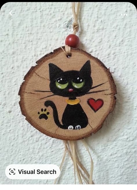 Kat Diy, Wood Slice Art, Hand Painted Cat, Wooden Painting, Wood Burning Art, Wood Working Gifts, Wood Slice Ornament, Wood Christmas Ornaments, Wooden Cat