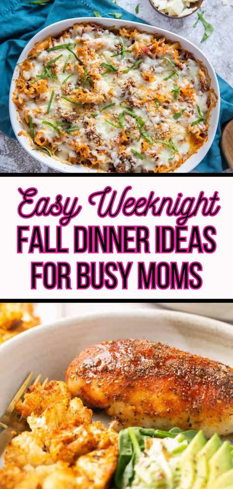 20+ easy weeknight dinner ideas for busy moms this fall! Prioritizing cooking after hectic days doesn't have to be complex - it is hard enough as it is to even want to cook dinner! Here are some of my favorite easy recipes with some tips on how to streamline meal preparation when crazy schedules are involved. Easy Fall Food Dinner, This Weeks Meals, Easy Healthy Weeknight Dinner, Easy Meals For Working Moms, Dinners That Are Easy On The Stomach, Day Of The Week Meal Themes, November Meals Dinners, Easy Busy Night Dinners, Fast Dinner Recipes Quick Meals Healthy