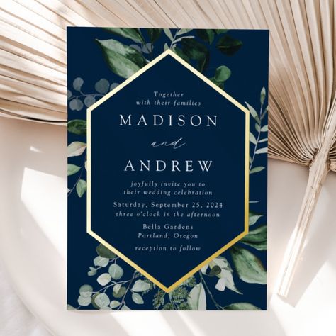 Gold Frame Wedding, Navy Blue And Gold Wedding, Dark Green Wedding, Popular Wedding Invitations, Wedding Invitation Trends, Gold Foil Wedding Invitations, Emerald Green Weddings, Navy Wedding Invitations, Botanical Wedding Invitations