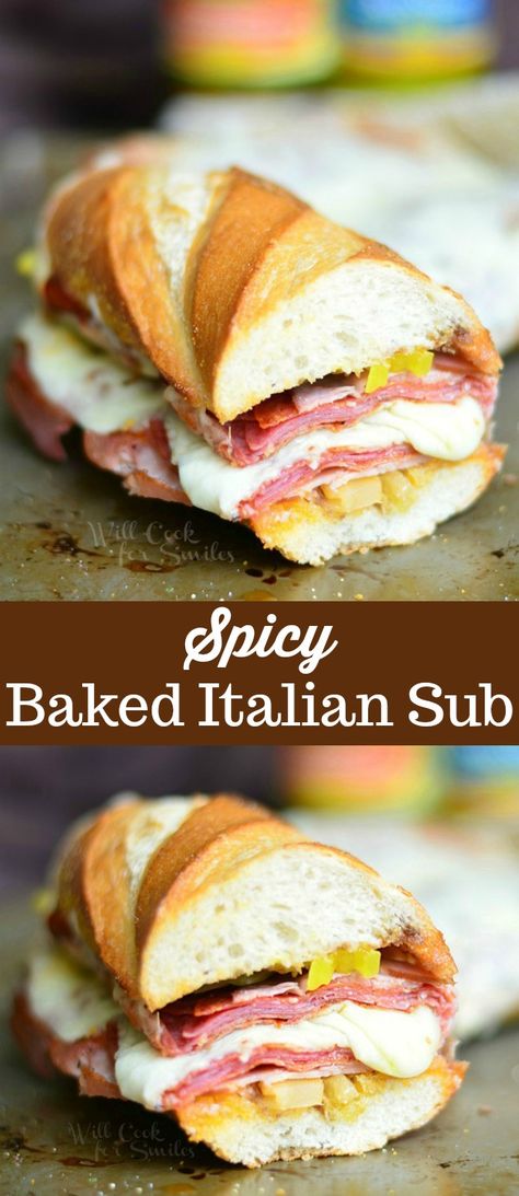 Sandwiches With Pepperoni, Ham Salami Sandwich, Pepperoni Salami Sandwich, Italian Salami Sandwich, Baked French Bread Sandwiches, Ham And Salami Sandwich, Spicy Italian Sandwich Recipes, Kielbasa Subs, Hot Italian Sandwiches Baked In The Oven