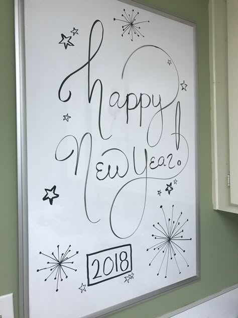 Happy New Year 2024 Chalkboard, Happy New Year Whiteboard, Happy New Year Board Decoration, Happy New Year Chalkboard Art, Winter Chalk Art, New Years Sign, New Year Chalkboard, Business Chalkboard, Erase Board Ideas