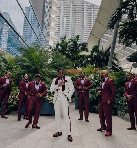 Khaki And Burgundy Groomsmen, Red Wedding Party Color Schemes, Red And Gold Wedding Groomsmen, Red Bridesmaid And Groomsmen, Bridesmaid Dresses Groomsmen Suits, Red Wedding Theme Groomsmen, Burgundy Black And Gold Wedding Bridesmaid Dresses, Maroon And Ivory Wedding, Burgundy Wedding Theme Groomsmen