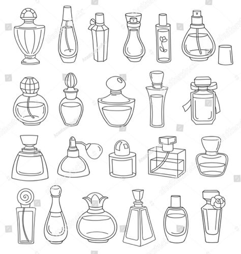 Shapes Vector, Bottle Drawing, Perfume Bottle Design, Fashion Illustrations Techniques, Props Art, Detailed Coloring Pages, Perfume Design, Mushroom Art, Amazing Art Painting