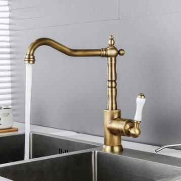 Brass Rotatable Single Handle Mixer Kitchen Tap Brass Taps Kitchen, Antique Brass Taps Kitchen, Black And Brass Kitchen, Antique Brass Kitchen Tap, Brass Quooker Tap, Copper Mixer Tap, Black Faucets, Antique Faucet, Brass Kitchen Tap