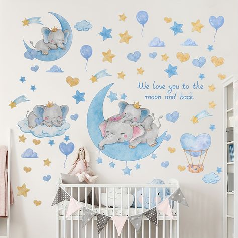 Faster shipping. Better service Baby Elephant Nursery, Girl Nursery Wallpaper, Baby Nursery Wall Decor, Kids Bedroom Wall Art, Stars Nursery Decor, Elephant Nursery Decor, Decoration For Bedroom, Nursery Wall Decor Boy