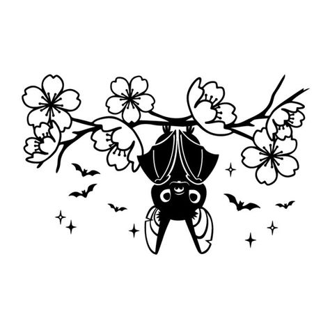 Cute Bat on a Branch Bat Tattoos Cute, Fruit Bat Tattoo Design, Bat Tattoo Cute, Fruit Bat Drawing Tattoo, Bat With Flowers Tattoo, Baby Fruit, Bat Tattoo, Fruit Bat, Baby Bats