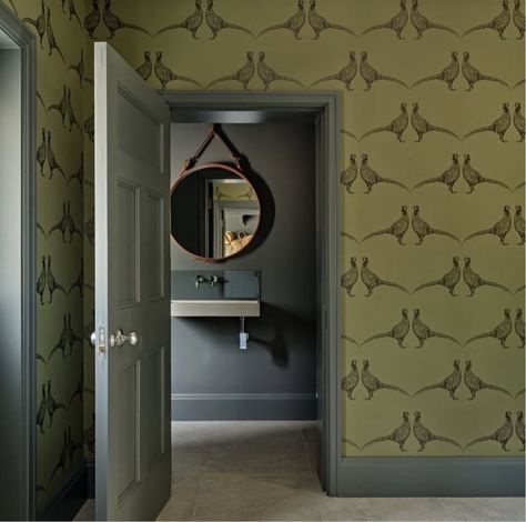 Cotswolds Interior, Pheasant Wallpaper, Barneby Gates, Contemporary Barn, Green Office, Mudroom Design, Concrete Basin, Rural Retreats, British Countryside