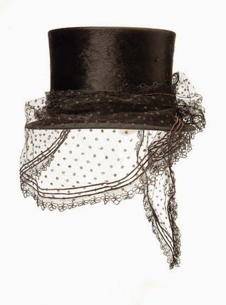 Riding top hat: 1863-65  Riding top hat. Beaver felt riding hat with a lace veil, dated c. 1864. This hat was retailed by W.C. Taylor.  Artist/Photographer/Maker Unknown  Date 1863 AD - 1865 AD  Museum of London Riding Habit, Riding Hats, 19th Century Fashion, Lace Veils, Love Hat, Historical Costume, Steampunk Fashion, Historical Clothing, Mode Vintage