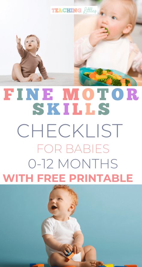 Do you ever wonder what fine motor skills your baby should be able to do? Use this checklist and free printable as a guideline to track your baby's development! Baby Development Chart, Baby Development Milestones, Baby Milestone Chart, Baby Development Activities, Newborn Hacks, Fine Motor Skills Activities, Motor Skills Activities, Toddler Development, Baby Care Tips