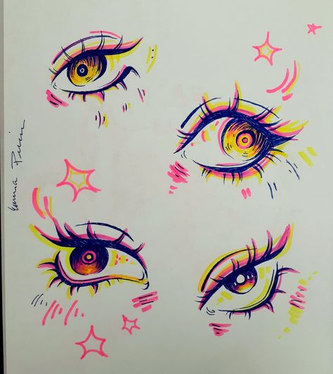 Got bored in class and found the original of this somewhere so I tried to draw it. Highlighter Drawings Sketch, Art With Highlighters Markers, Highlighter Drawings, Highlighter Eyes, Tiny Doodles, Drawing Random, Art Markers Drawing, Markers Drawing Ideas, Quick Art