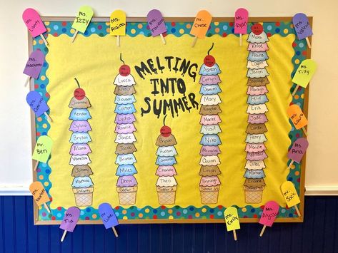 Summer Popsicle Bulletin Board Ideas, Ice Cream Classroom Theme Decor, Ice Cream Bulletin Board Ideas, Summer Bulletin Boards For Daycare, Ice Cream Bulletin Board, Early Preschool, Ice Cream Crafts, Soft Board, Summer Bulletin Boards