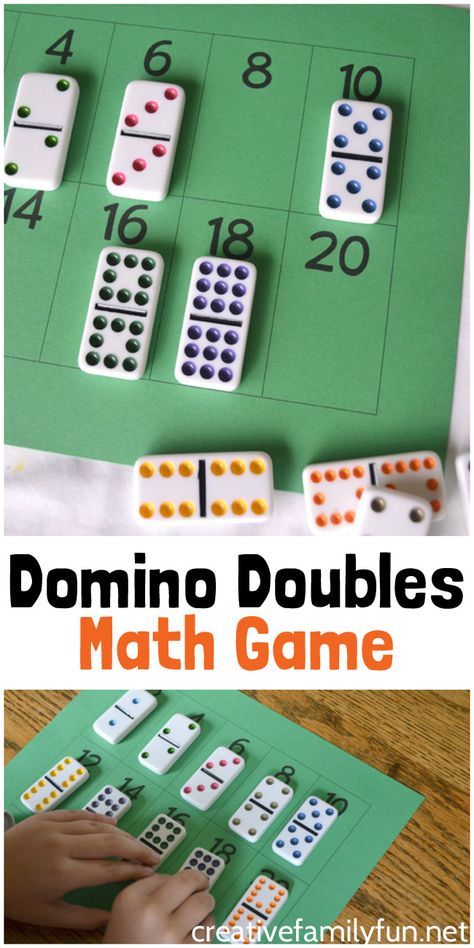 Practice your doubles addition facts with this simple, free printable Domino Doubles Game. It's a fun and easy math game for your elementary kids. #math #education #CreativeFamilyFun Dominoes Math Games, Doubles Addition, Easy Math Games, Math Doubles, Printable Math Games, Doubles Facts, Double Game, Easy Math, Kindergarten Math Games