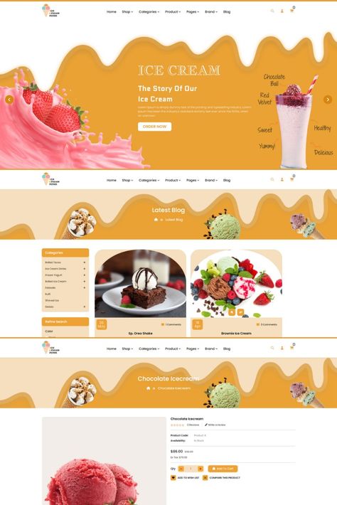 IceCreamZone Web - A Refreshing HTML Template for Ice Cream Parlors and Dessert Shops Website Template Ice Cream Shop Website Design, Ice Cream Website Design, Ice Reference, Ice Cream Website, Ice Cream Delivery, Ice Cream Companies, Ux Inspiration, Apps Design, Ice Cream Parlor