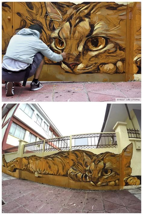 Animal Mural Wall Art, Cats On Street, Portrait Mural, Cat Mural, Street Art Aesthetic, Graffiti Cat, Animal Graffiti, Street Art Utopia, Graffiti Piece