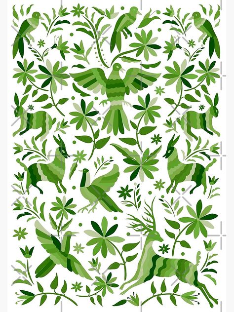 "Mexican Otomi Design in Green Color" Poster by Akbaly | Redbubble Mexican Floral Print, Mexican Quilt Pattern, Otomi Art Pattern, Embroider Border, Mexican Design Pattern, Mexican Pattern Design, Mexican Art Traditional, Otomi Pattern, Mexican Illustration