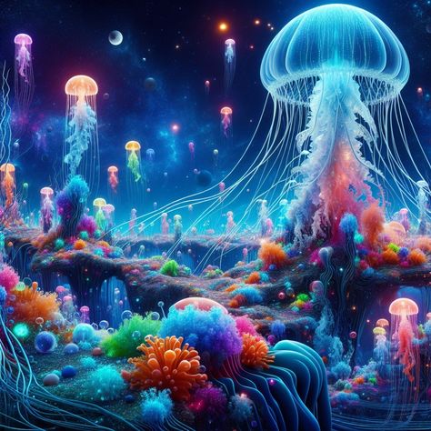 🌊 Dive into a world of Neon Jellyfish Fantasia: A Surreal Underwater Odyssey! ✨ Immerse yourself in the mesmerizing beauty of these electric creatures as they dance through the depths of the ocean. 🦑 From vibrant colors to ethereal movements, this collection will transport you to a dream-like realm of wonder and awe. 🎨 Let your imagination run wild and experience the magic of art like never before. 💫 Don't miss out on this unique and captivating journey! 🌌 #art #artist #digitalart #illustrati... Neon Ocean, Surreal Underwater, Neon Jellyfish, Journey Art, Mesmerizing Beauty, Jellyfish, Homework, The Ocean, Art Artist