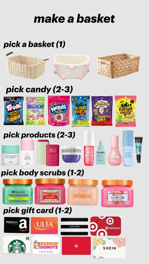 make a basket @friends #party #basket #candy #starbucks #dunkin #target #ulta Make A Basket, Making A Gift Basket, Hi Chew, Sour Patch, Friends Party, Christmas Wonderland, Coconut Lime, Birthday Wishlist, Patch Kids