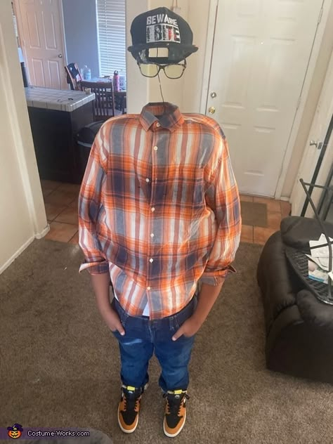 The Invisible Man Costume Headless Man Costume For Kids, Invisible Man Diy Costume, Simple Boys Costumes, How To Make Headless Halloween Costume, Simple Boys Halloween Costumes, Homemade Boys Costumes, Invisible Man Costume How To Make An, The Invisible Man Costume, Creative Boy Halloween Costumes