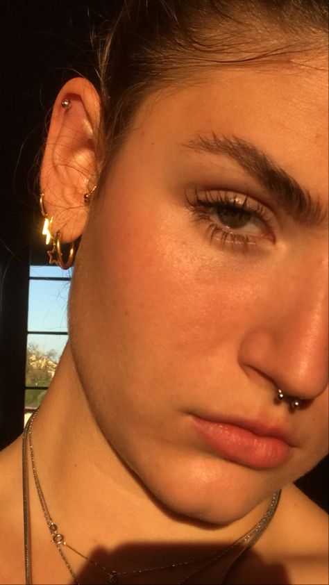 Gold Body Piercing, Golden Septum Piercing, Gold Hoop Septum Piercing, Septum Piercing Gold, Gold Septum Piercing, Golden Hour Selfie, Septum Gold, Septum Nose Piercing, Wishlist Board