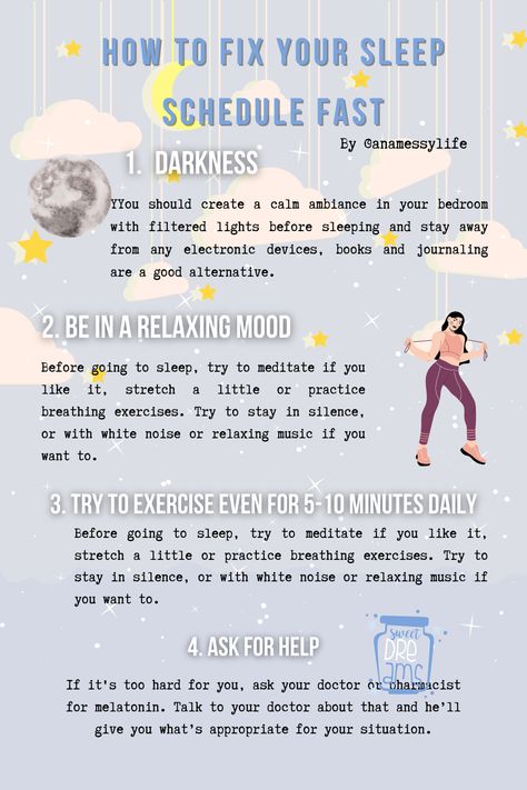 Fix Sleep Schedule Adults, Fixing Sleep Schedule, How To Fix Sleep Schedule, How To Fall Asleep Quickly, Exercise Schedule, Sleep Hygiene, Sleep Habits, Ginger Water, School Routine