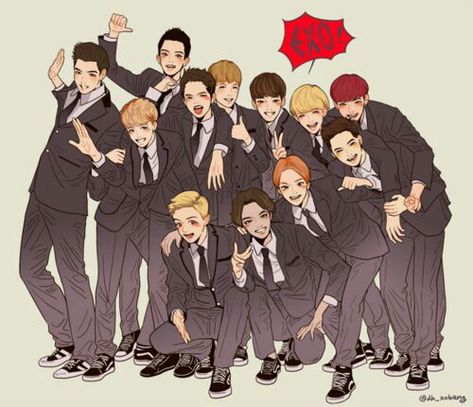 #EXO ##FANART #CRE_INTERNET Exo Obsession Fanart, Exo Drawing, Exo Cartoon, Exo Obsession, Exo Hot, Exo Chibi Fanart, Exo Anime, Exo Chibi, Exo Art