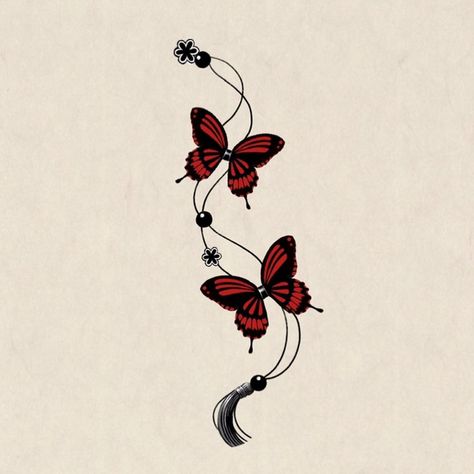 Asian Butterfly Tattoo, Chinese Butterfly Tattoo, Chinese Butterfly, Pearl Tattoo, Inspo Tattoo, Chinese Pattern, Butterfly Tattoo Designs, Line Art Tattoos, Art Tattoos