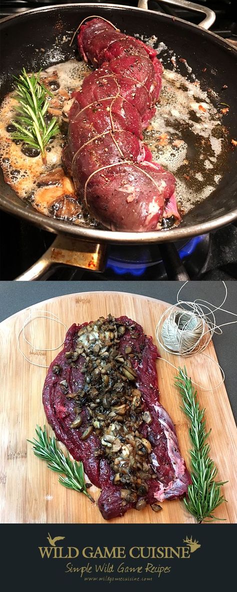 Stuffed Venison, Venison Dishes, Wine Reduction Sauce, Venison Backstrap Recipes, Red Wine Reduction Sauce, Elk Meat, Backstrap Recipes, Reduction Sauce, Venison Tenderloin