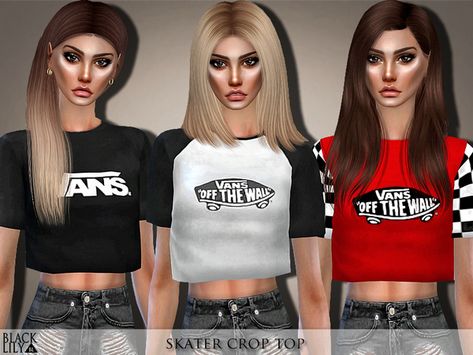 Black Lily's Skater Crop Top Sims 4 Cc Crop Tops, Female Skater, Sims Costume, Sims 4 Cc Clothes, Sims 4 Cc Eyes, Sims 4 Tsr, Sims Baby, Cc Sims4, The Sims 4 Skin